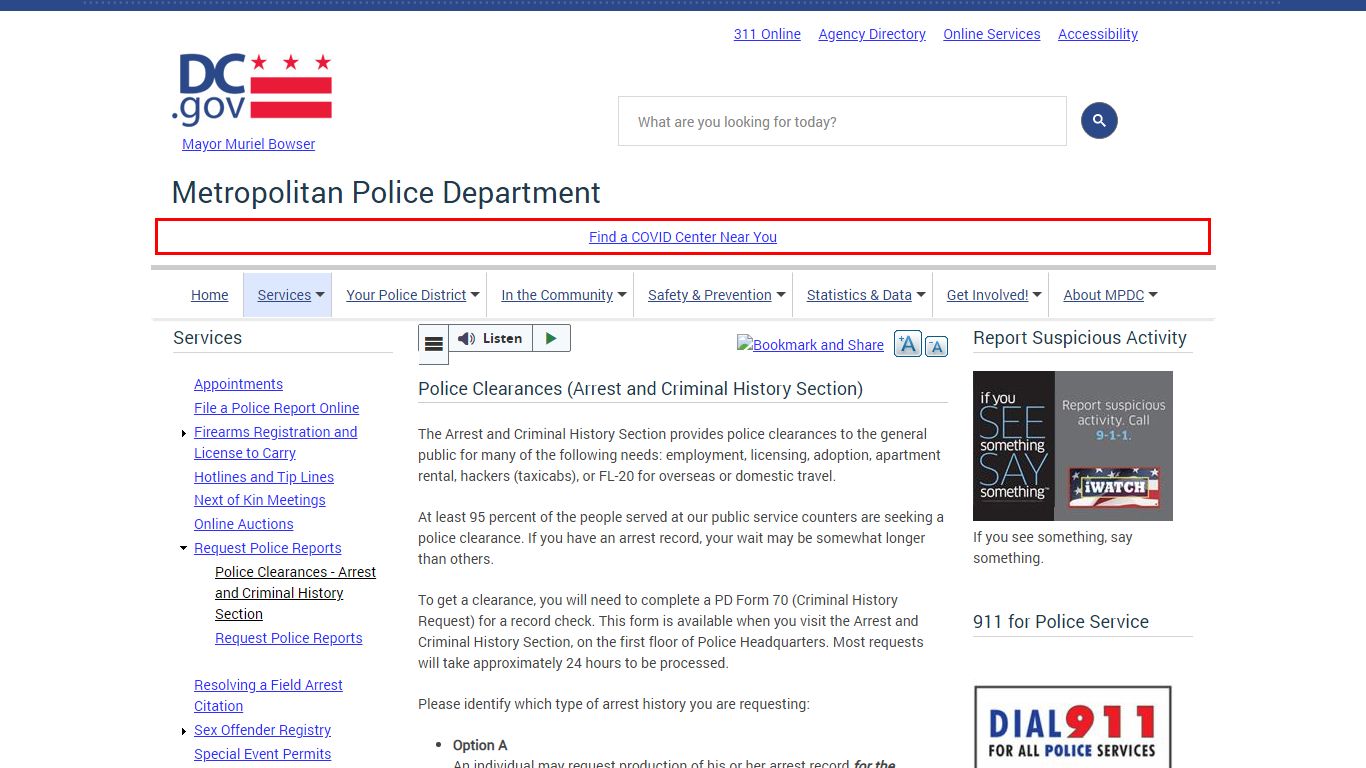 Police Clearances (Arrest and Criminal History Section) | mpdc